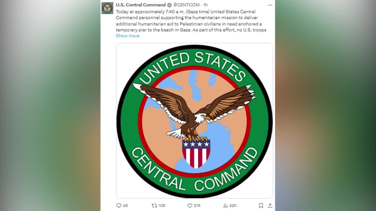US Central Command: Aid trucks will arrive on the Gaza coast within days